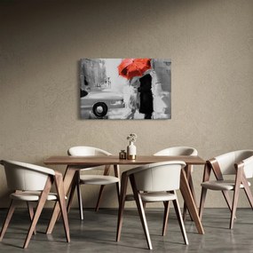 Tablou - Cuplu în dragoste sub o umbrelă, roșu (90x60 cm)