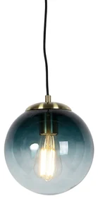 Lampă suspendată Art Deco din alamă cu sticlă albastră ocean 20 cm - Pallon