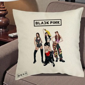 Perna Personalizata K-pop BLACKPINK Fotografie de Grup, 40x40 cm, Ecru, Husa Detasabila, Perna Inclusa, BEKZ®