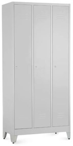 Dulap metalic - 3 compartimente, 90 x 50 x 191,5 cm, picioare reglabile, încuietoare cilindrică, gri deschis - ral 7035