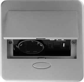 Priză încorporabilă în blat Avaro GTV, 1 priză Schuko, USB A + C, aluminiu L:135 mm; l:135 mm, Aluminiu/ plastic, Aluminiu