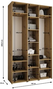 Dulap de haine 140 cm Carmela 50-3 (alb + Negru). 1126781