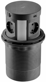 Priza incorporabila turn, 4 prize schuko, 2 porturi USB A, 2 porturi RJ45 cat 6, incarcare Wireless 5 W, cablu 1.5 m, neagra, GTV, Gaura Montaj 120mm