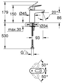 GROHE 32854000 - Baterie pentru lavoar BAULOOP, crom lucios
