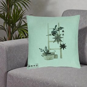 Perna Decorativa Scara Scandinavica cu Stele, 40x40 cm, Verde Menta, Husa Detasabila, Perna Inclusa, BEKZ®