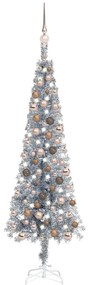 Brad de Craciun subtire cu LED-uri si globuri argintiu 120 cm 1, silver and rose, 120 cm