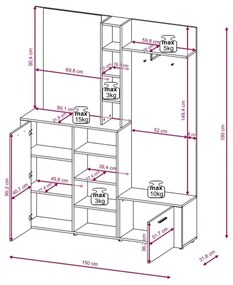 Panou de hol cu oglindă KEVIN, maro/negru