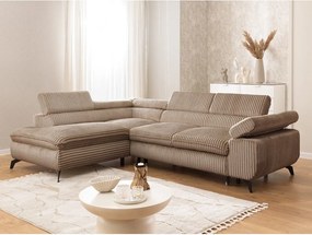 Colțar maro cu tapițerie din catifea reiată (cu colț pe partea stângă/în formă de ”L”) Marbeya – Ropez