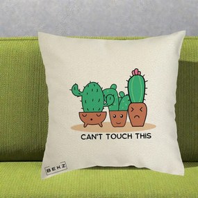 Perna Decorativa Cactus Funny Can't Touch This, 40x40 cm, Ecru, Husa Detasabila, Perna Inclusa, BEKZ®