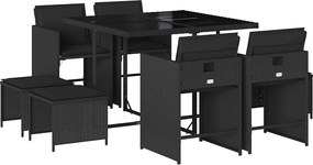 vidaXL Set mobilier de grădină cu perne, 9 piese, negru, poliratan