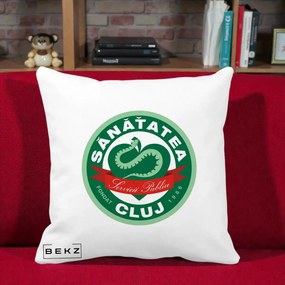 Perna Personalizata Sanatatea Cluj Servicii Publice 1986, 40x40 cm, Alba Mata, Husa Detasabila, Perna Inclusa, BEKZ®