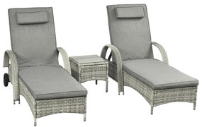 Outsunny Șezlong de grădină masă 3 piese Set de mobilier din Poliratan+Metal Gri | Aosom Romania