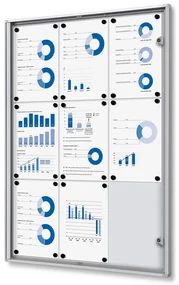 Vitrina informații interioare Economy 9 x A4 - spate din tablă, aluminiu