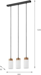 Lustră cu cablu MARKUS 3xE27/15W/230V negru/stejar