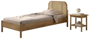 Set mobilier copii Pino, pat 90x200 cm cu capăt rotunjit din rattan și noptieră, olive – Vipack