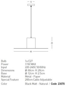 Lustra/pendul design decorativ natural Paper D-60cm