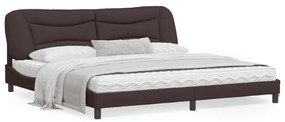 3213728 vidaXL Cadru de pat cu lumini LED, maro închis, 200x200 cm, textil
