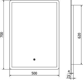 Mexen Navia oglindă de baie iluminată 50 x 70 cm, LED 6000K, anti-aburire - 9803-050-070-611-00