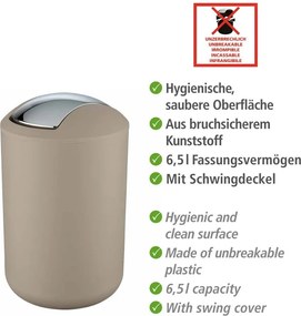 Coș de gunoi taupe din plastic 6,5 l Brasil – Wenko