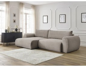 Colțar gri deschis/bej extensibil cu tapițerie din catifea reiată (cu colț pe partea stângă ) Lucien – Bobochic Paris