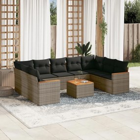 3226284 vidaXL Set mobilier de grădină cu perne, 10 piese, gri, poliratan