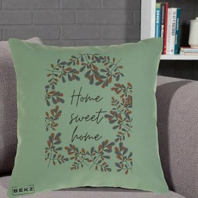 Perna Decorativa Home Sweet Home Frunze Colorate, 40x40 cm, Verde, Husa Detasabila, Perna Inclusa, BEKZ®