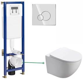 Set vas wc vortex suspendat, rotund, Foglia Oslo, rezervor incastrat cu clapeta crom lucios, Cersanit Tech Line Base