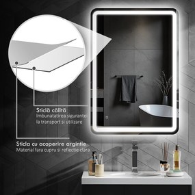 kleankin Oglinda pentru Baie cu Lumini LED, 70x 4 x 100cm, Argintiu | Aosom Romania