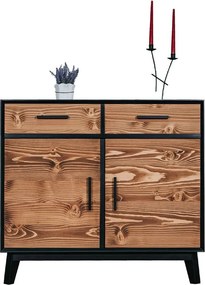 Bufet lemn masiv Timeless 2 Sertare 2 Uși Negru, 98 × 45 × 85 cm