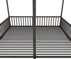 Pat dublu pentru copii 90x200 cm, formă de casă, cu barieră de siguranță, fără saltea, Negru