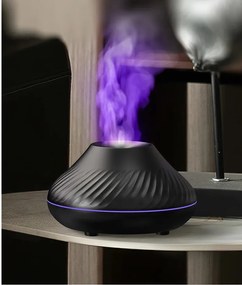 Umidificator cu difuzor de aroma cu flacara falsa 3D lumina de noapte cu 7 culori, difuzor de uleiuri esentiale si ceata rece cu ultrasunete, negru, 130 ml