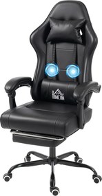 HOMCOM Scaun de gaming ergonomic, fotoliu gamer cu suport lombar masaj, spătar înclinat, înălțime reglabilă, negru | Aosom Romania