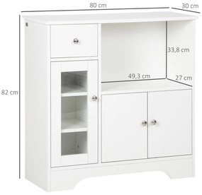 HOMCOM Bufet de bucătărie modern cu ușă din sticlă, sertar, spațiu mare și rafturi reglabile 80 x 30 x 82 cm alb | Aosom Romania