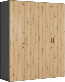 Dressing FLEX, gri grafit/stejar artisan, PAL, cu 4 usi, 200x66x240 cm