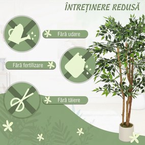 HOMCOM Plantă Artificială Banian din PEVA și Lemn cu Ramuri Modelabile și Ghiveci Alb din PP și Ciment | Aosom Romania