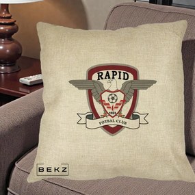 Perna Personalizata Rapid Fotbal Club 1923, 40x40 cm, Crem, Husa Detasabila, Perna Inclusa, BEKZ®