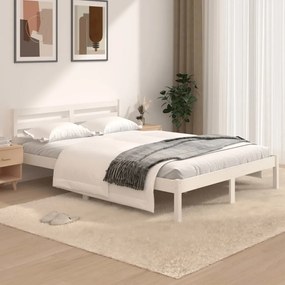 810401 vidaXL Cadru de pat mic dublu, alb, 120x190 cm, lemn masiv de pin