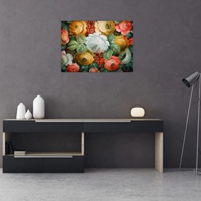 Tablou pe sticlă cu buchet pictat de flori (70x50 cm)