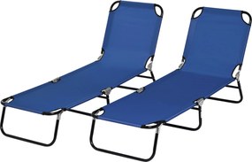 Outsunny Set de 2 șezlonguri pliante pentru grădină cu spătar reglabil în 5 poziții până la 120kg | Aosom Romania