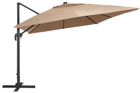 Umbrela suspendata cu LED si stalp aluminiu gri taupe 400x300cm Gri taupe, 400 x 300 cm