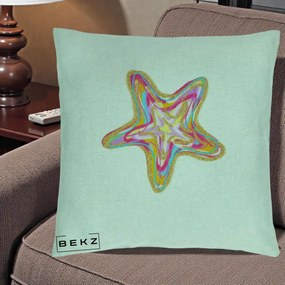 Perna Decorativa Stea de Mare Colorata Psiheledic, 40x40 cm, Verde Menta, Husa Detasabila, Perna Inclusa, BEKZ®