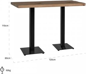 Masa de bar dreptunghiulara din lemn de stejar Gastronomy 110x120x80 cm maro inchis