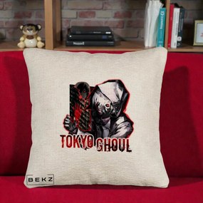 Perna Personalizata Tokyo Ghoul Ken Kaneki Anime, 40x40 cm, Bej Canapea, Husa Detasabila, Perna Inclusa, BEKZ®