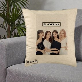 Perna Personalizata K-pop BLACKPINK Foto Grup-Negru, 40x40 cm, Bej, Husa Detasabila, Perna Inclusa, BEKZ®