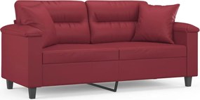vidaXL Canapea cu 2 locuri cu pernuțe, roșu vin 140 cm piele ecologică