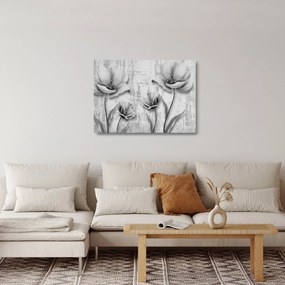Tablou pe sticlă - Flori alb-negru pe fundal (70x50 cm)