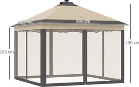 Outsunny Cort pliabil cu lumini LED 330x330 cm Pavilion de grădină cu telecomandă cu 4 plase anti-țânțari Înălțime reglabilă Bej | Aosom Romania