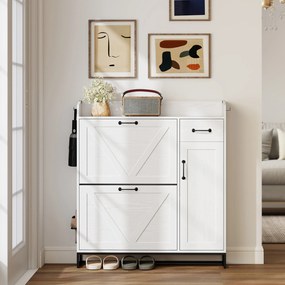 HOMCOM Pantofar îngust cu 2 sertare basculante și polițe reglabile pentru 12 perechi, pentru spații reduse, 106,7x26x116 cm, Alb | Aosom Romania