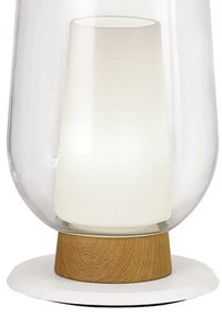 Veioza, Lampa de masa design modern Nora alb/ lemn