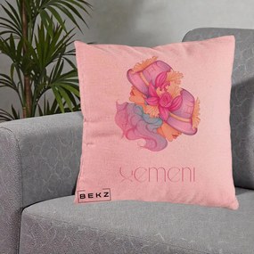 Perna Personalizata Zodie Gemeni, 40x40 cm, Roz, Husa Detasabila, Perna Inclusa, BEKZ®